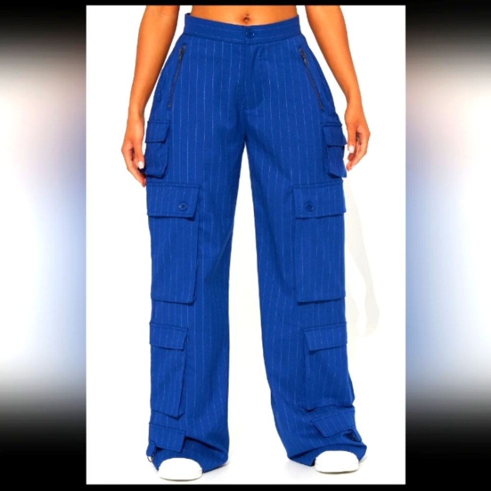 pinstripe wide leg cargo trousers👖